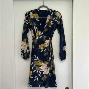 Lulu's Blue and Cream Wrap Sundress with Bishop Sleeves